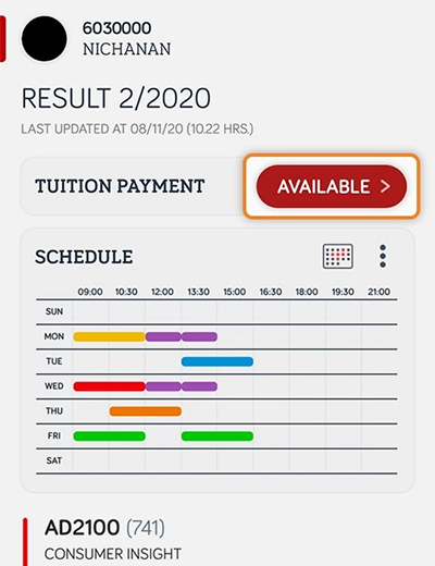 1. Go to Tuition payment , click <b>AVAILABEL</b>