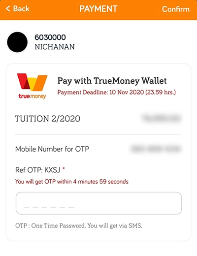 4. Input OTP and click <b>Confirm</b>