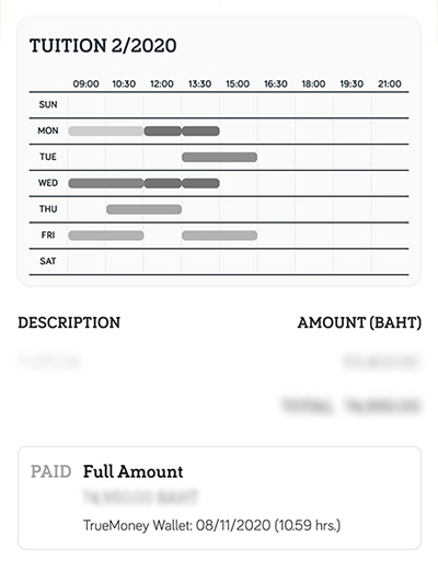 5. Tuition fees payment via TrueMoney Wallet is done