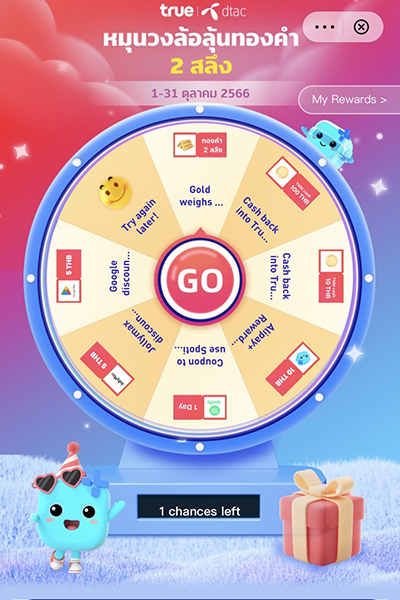 2. กด Link เข้าสู่หน้าเกมหมุนวงล้อ <br>กด <b>Go</b> เพื่อลุ้นรับของรางวัล