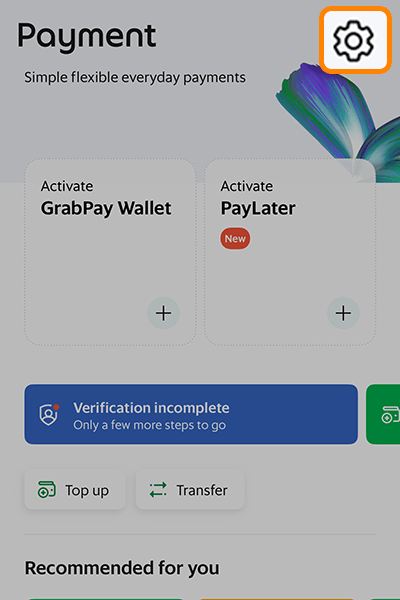 1. Go to <b>Payment</b> then tap <b>setting</b> button <br />at top right of the screen