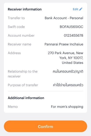 4. If the exchange rate changes during the transaction, the system will display an alert. You can either proceed or adjust the transfer amount.